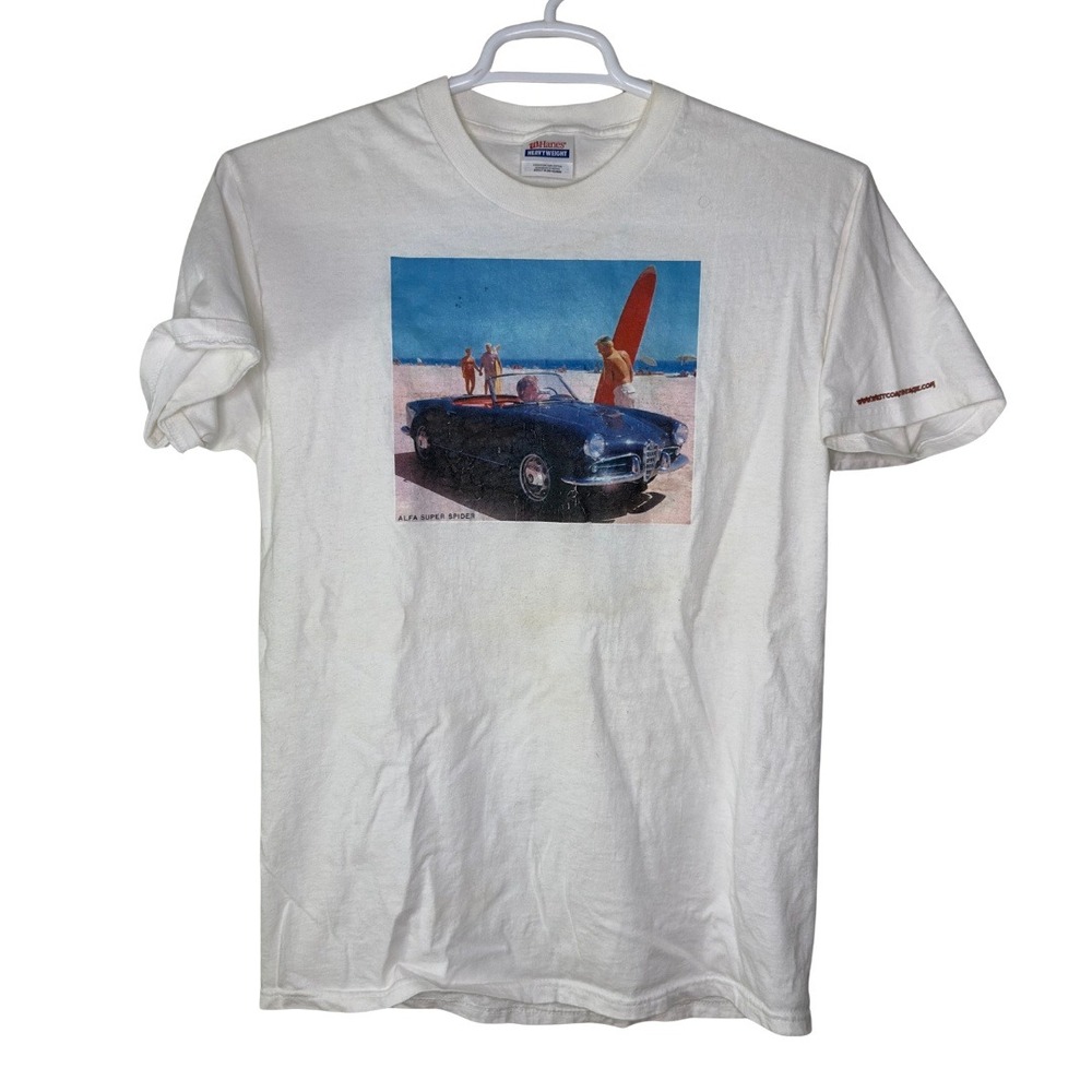 Alfa Romeo Super Spider West Coast Vintage Hanes Shirt MeN Medium White Y2K READ